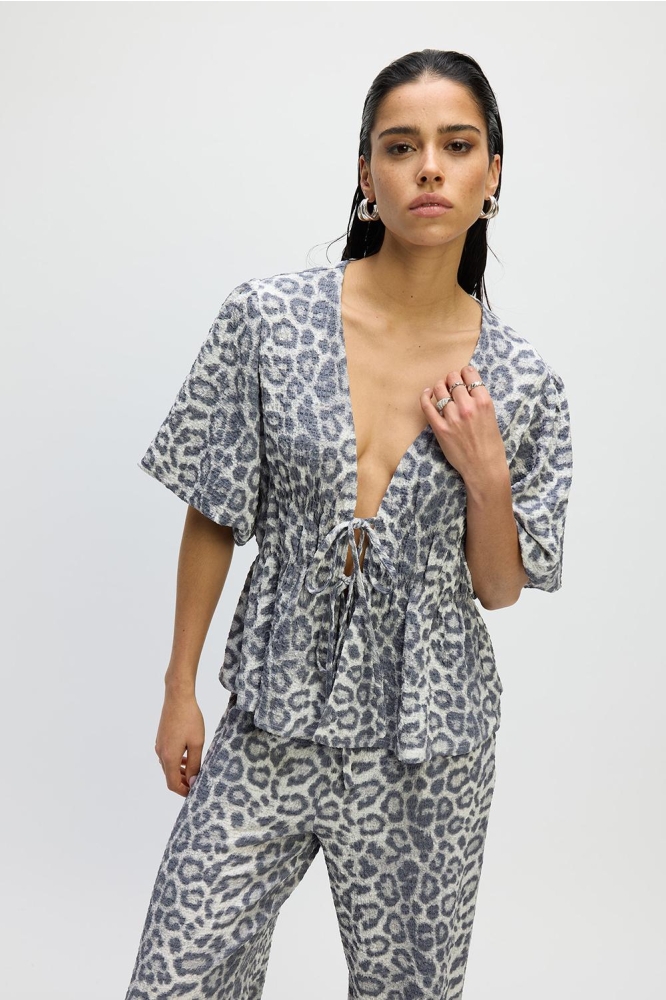 PUFFED SHOULDER BLOUSE POPPY R2503937673 850 LEOPARD